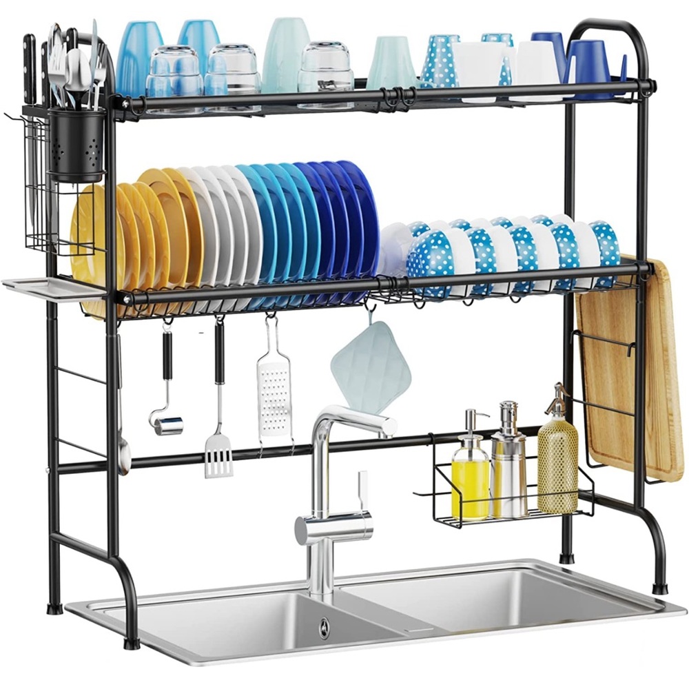 NEW iSPECLE Over The Sink 2 Tier Dish Drying Rack Black Stainless Steel